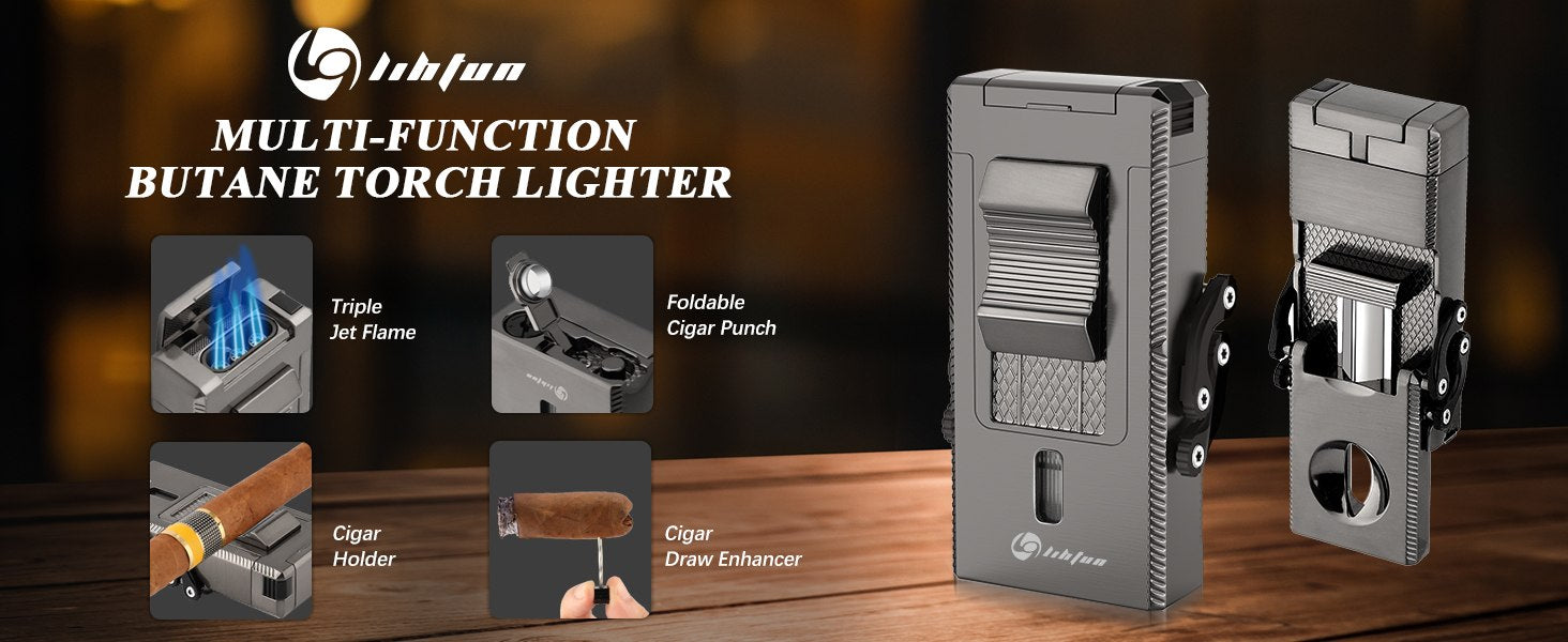 3 jet flame torch lighter with cigar v cutter