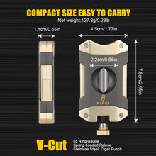 Load image into Gallery viewer, XIFEI Cigar Cutter V-Cut,3 in 1 V Cutter with Cigar Punch Cigar Stand Sharpest 440 Stainless Steel Cut Blade Ergonomic Design Secure-Lock 55 Ring Gauge Portable Cigar Clipper with Gift Box
