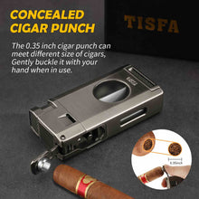 Load image into Gallery viewer, TISFA Torch Lighter with Cigar Cutter V Cut, Cigar Punch, Double Jet Flame Cigar Lighter, Refillable Butane Lighter, Cool Windproof Lighter for Smoking
