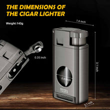 Load image into Gallery viewer, TISFA Torch Lighter with Cigar Cutter V Cut, Cigar Punch, Double Jet Flame Cigar Lighter, Refillable Butane Lighter, Cool Windproof Lighter for Smoking
