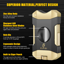 Load image into Gallery viewer, XIFEI Cigar Cutter V-Cut,3 in 1 V Cutter with Cigar Punch Cigar Stand Sharpest 440 Stainless Steel Cut Blade Ergonomic Design Secure-Lock 55 Ring Gauge Portable Cigar Clipper with Gift Box
