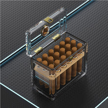 Load image into Gallery viewer, TISFA Acrylic Cigar Humidor with Humidifier and Hygrometer, Desktop Cigar Case Box with Spanish Cedar Cigar Tray That can Hold About 18-50 Cigars
