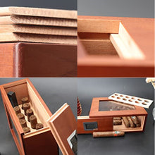 Load image into Gallery viewer, XIFEI humidor Cigar Display Box,Glass Window Handcrafted,Top Cover Digital Hygrometer, Dedicated humidifier-Holds 12-25 Cigars
