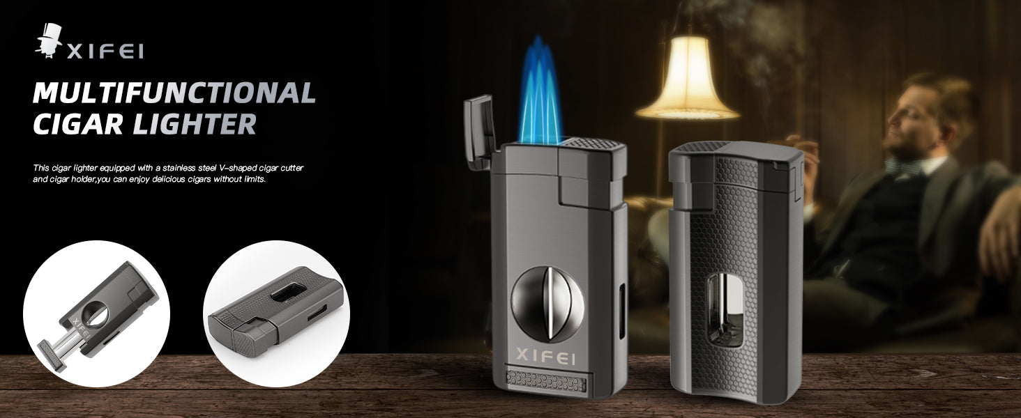 triple flame lighter with deep v cutter