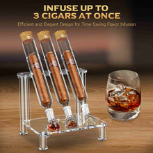 Load image into Gallery viewer, LIHTUN Cigar Flavoring Tube Set for 3 Cigars, Borosilicate Glass Tubes, Balls and Acrylic Stand, Portable Cigar Humidor Gift Set for Flavor Mellowing, Storage and Display
