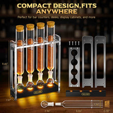 Load image into Gallery viewer, VALLUME Cigar Flavoring Tube Set with LED Light Base, 4 Glass Cigar Tubes &amp; Glass Balls, Acrylic Display Stand, Cigar Humidor Gift Set for Flavor Aging
