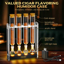 Load image into Gallery viewer, VALLUME Cigar Flavoring Tube Set with LED Light Base, 4 Glass Cigar Tubes &amp; Glass Balls, Acrylic Display Stand, Cigar Humidor Gift Set for Flavor Aging
