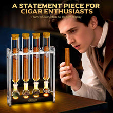 Load image into Gallery viewer, VALLUME Cigar Flavoring Tube Set with LED Light Base, 4 Glass Cigar Tubes &amp; Glass Balls, Acrylic Display Stand, Cigar Humidor Gift Set for Flavor Aging
