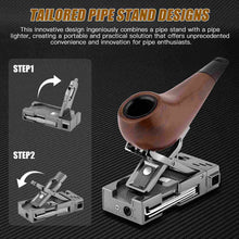 Load image into Gallery viewer, LIHTUN Soft Flame Pipe Lighter with Pipe Stand, Refillable Butane Lighter with Stainless Steel Pipe Tools Needle Tamper Scraper, Smoking Gift for Men
