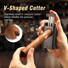 Load image into Gallery viewer, TISFA Travel Humidor, Leather Cigar Case with Cedar Wood Interior, All-in-One Cigar Lighter, V-Cut Cutter, Cigar Rest, Compact Travel Humidor with Built-in Humidifier
