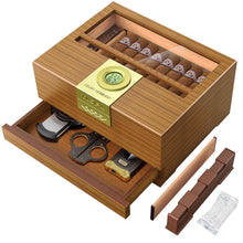 Load image into Gallery viewer, TISFA Wooden Humidor, Glass Top Cigar Box with Digital Hygrometer, Adjustable Humidifier, Accessories Drawer, Holds Up to 30 Cigars
