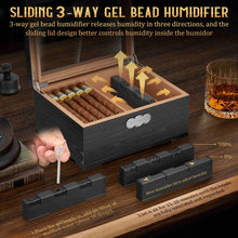 Load image into Gallery viewer, LIHTUN Wooden Humidor, Glass Top Cigar Box with Digital Hygrometer, Adjustable Humidifier, Accessories Drawer, Holds Up to 35 Cigars
